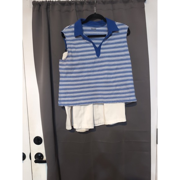 Basic‎ Editions Women's XL Two Piece Outfit, Blue Striped Summer Tank and Shorts - Picture 1 of 11